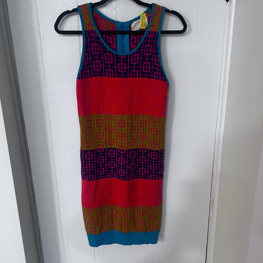 Artelier Nicole Miller Geometric Colorblock Knit Mini Sweater Dress Small
